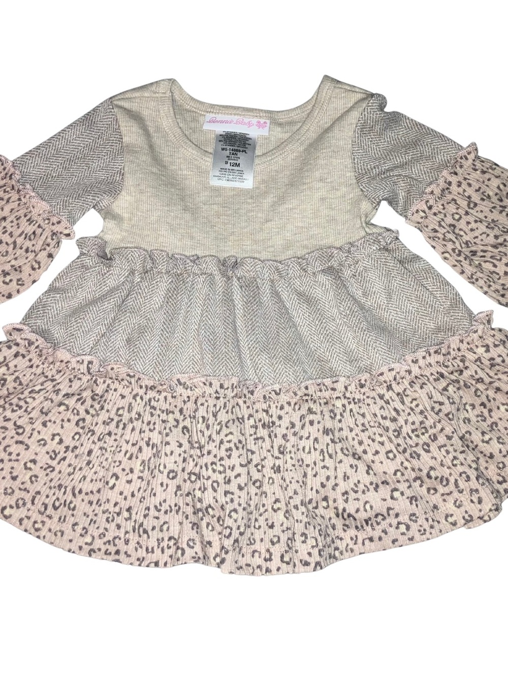Bonnie Baby Tan Ribbed Infant Top with Pink Logo